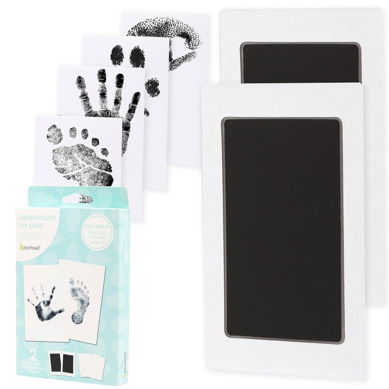 Pear Head Newborn Baby Handprint and Footprint Kit - No Mess Clean-Touch Ink Pad with Impression Cards, Safe for Skin, Perfect Keepsake for Family, Acid-Free, Black, Pack of 2 - Image 1